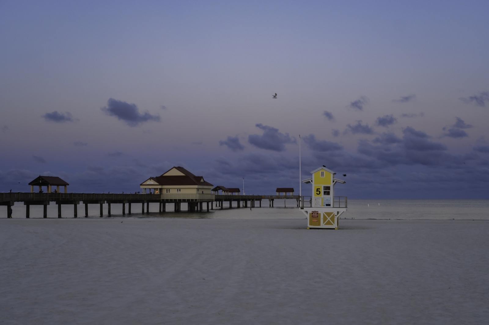 Pier and a Lifeguard Tower at Dusk, Tampa, Florida — fine art print